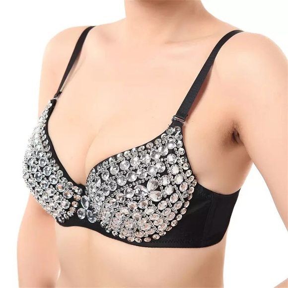 Goddess Crystal Rhinestone Studded Bra Lingerie - Picture 6 of 14
